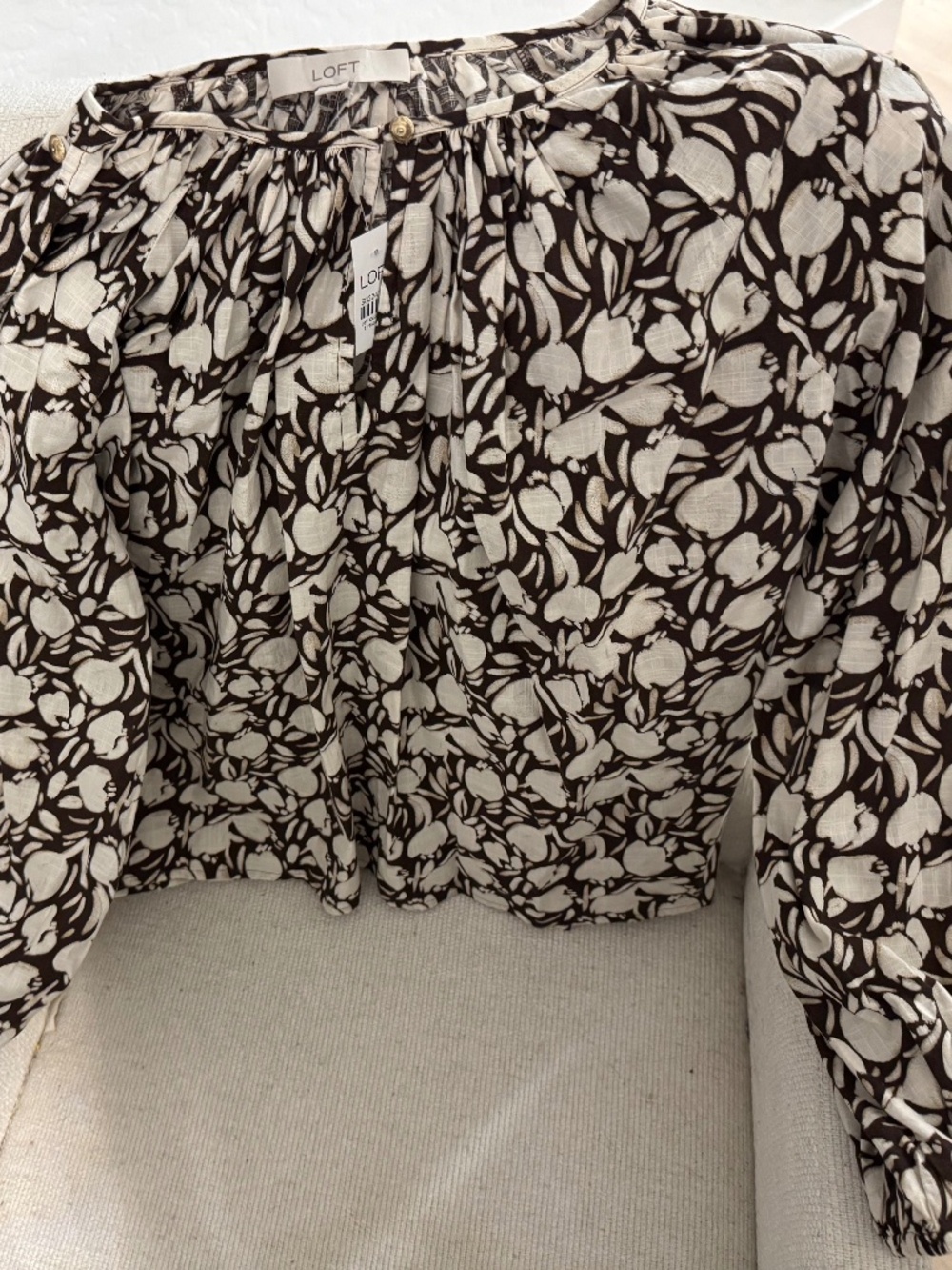 LOFT Brown and White Floral Print Blouse Size Small